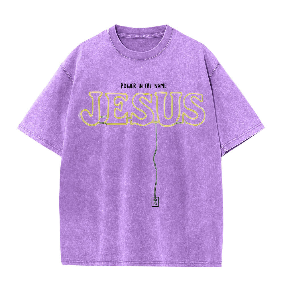 T-shirt unisexe délavé Christianartworkshop « La puissance dans le nom de Jésus » - Violet - 5XL - image 7