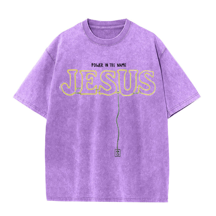 T-shirt unisexe délavé Christianartworkshop « La puissance dans le nom de Jésus » - Violet - 5XL - image 7