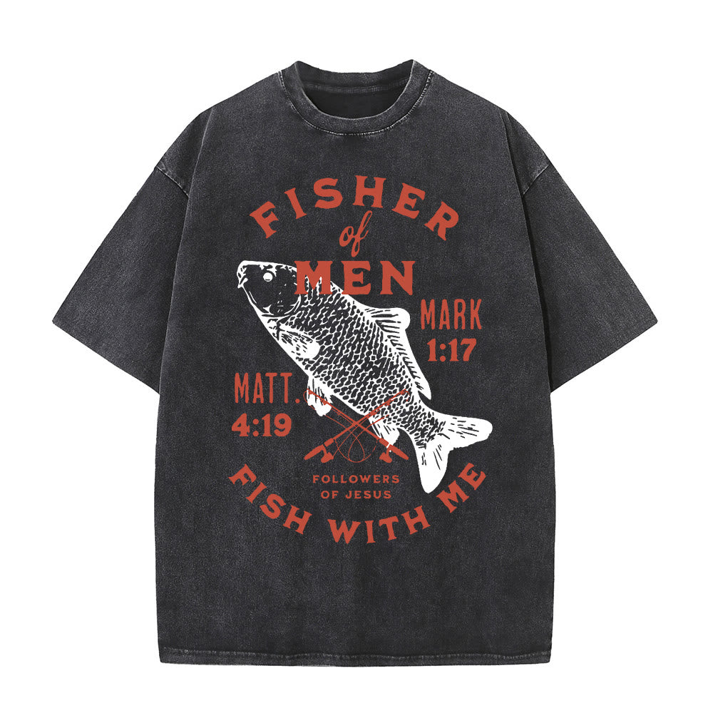 T-shirt unisexe délavé Christianartworkshop Followers of Jesus Fisher of Men - Noir - 5XL - image 1