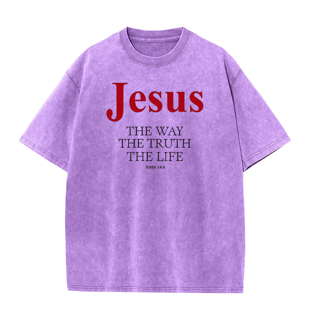 T-shirt unisexe délavé Christianartworkshop Jésus le chemin, la vérité, la vie - Violet - 5XL - image 4