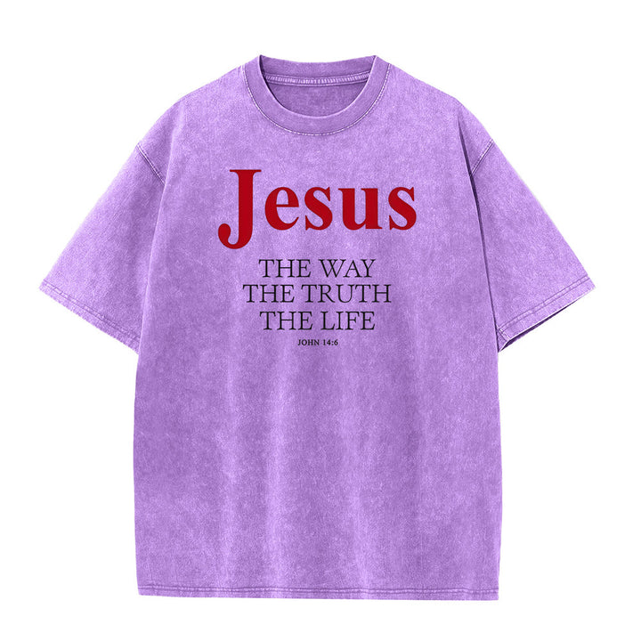 T-shirt unisexe délavé Christianartworkshop Jésus le chemin, la vérité, la vie - Violet - 5XL - image 4