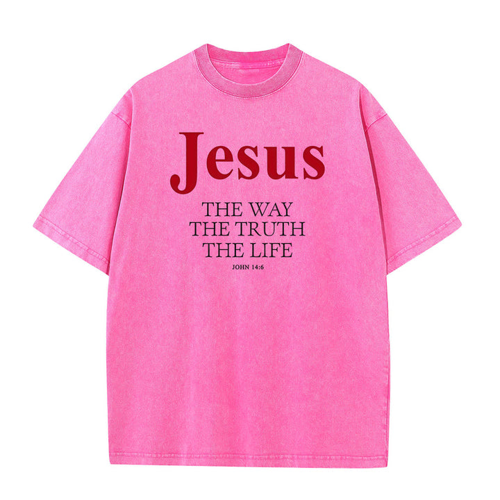 T-shirt unisexe délavé Christianartworkshop Jésus le chemin, la vérité, la vie - Rose - 5XL - image 6