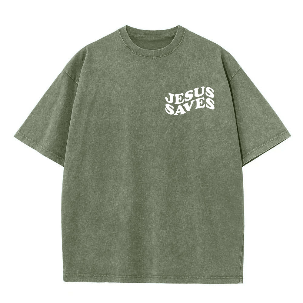 T-shirt unisexe délavé Christianartworkshop avec motif croix « Jésus sauve » - image 3