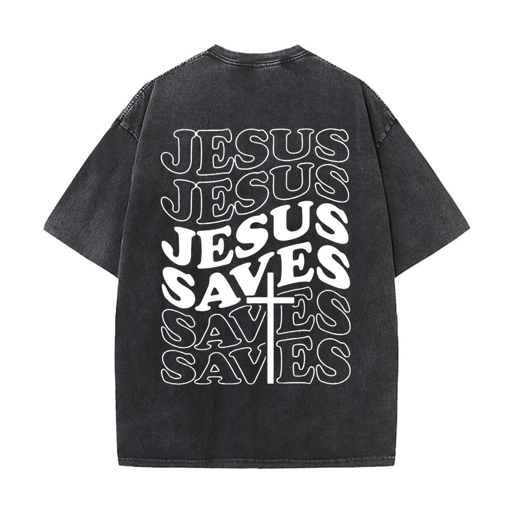 T-shirt unisexe délavé Christianartworkshop avec motif croix « Jésus sauve » - Noir - 5XL - image 4