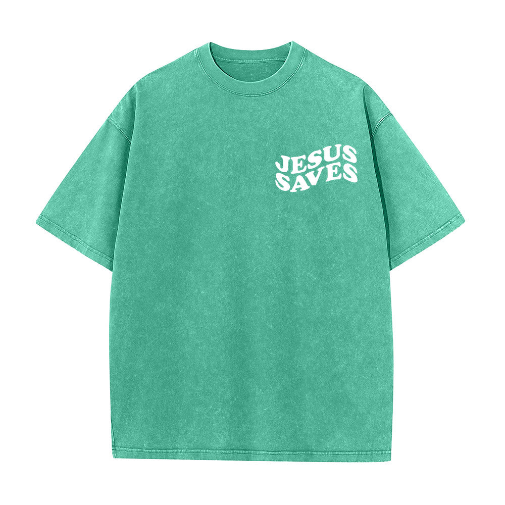 T-shirt unisexe délavé Christianartworkshop avec motif croix « Jésus sauve » - image 13
