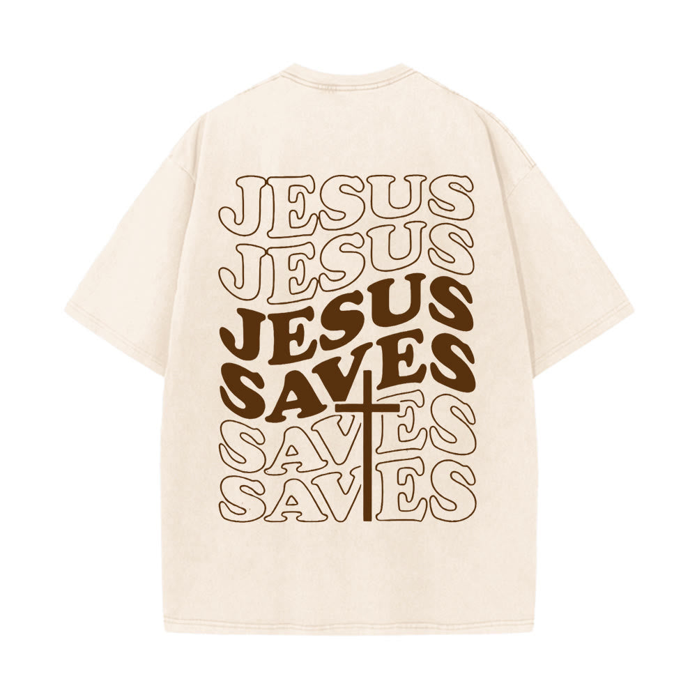 T-shirt unisexe délavé Christianartworkshop avec motif croix « Jésus sauve » - Abricot - 5XL - image 16
