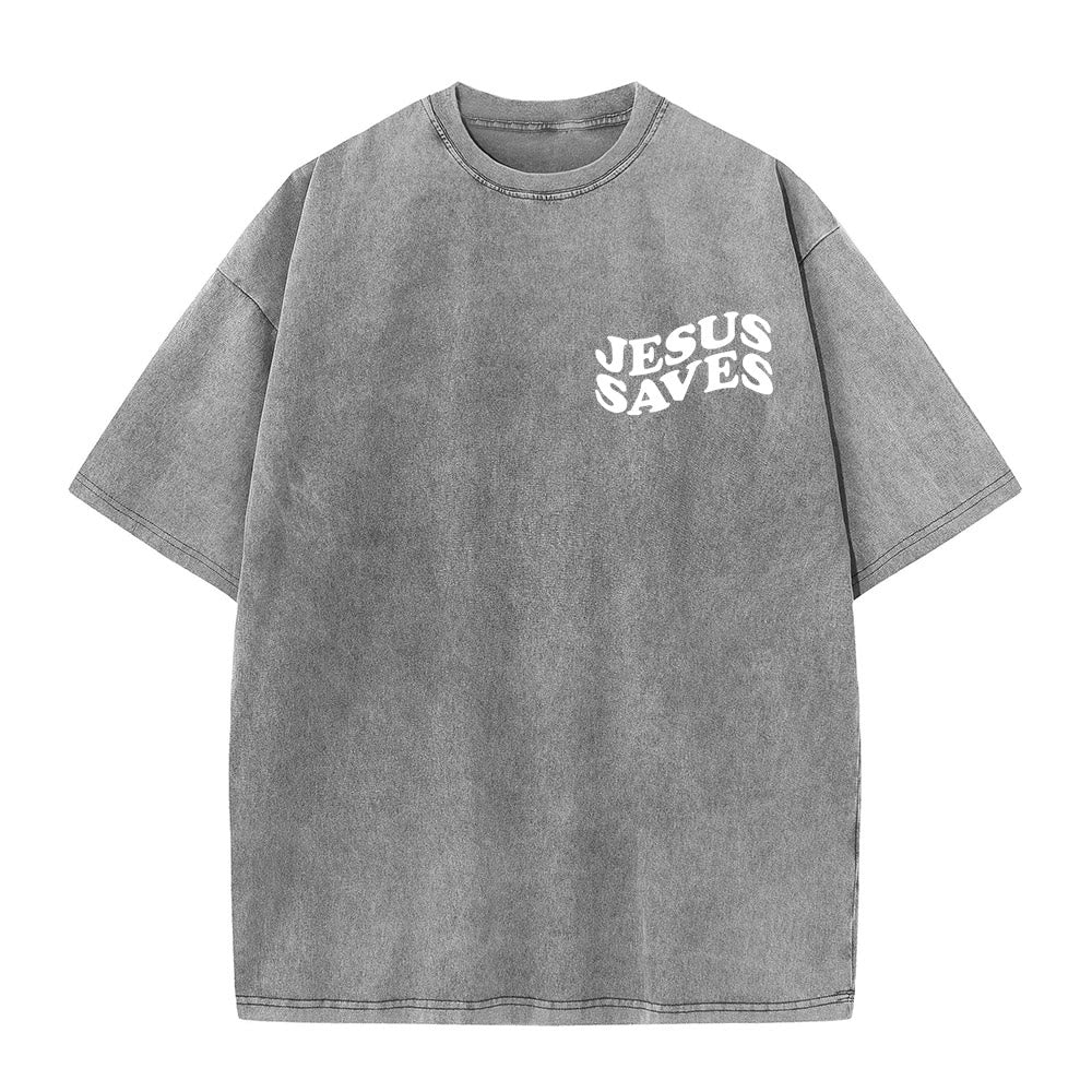 T-shirt unisexe délavé Christianartworkshop avec motif croix « Jésus sauve » - image 1