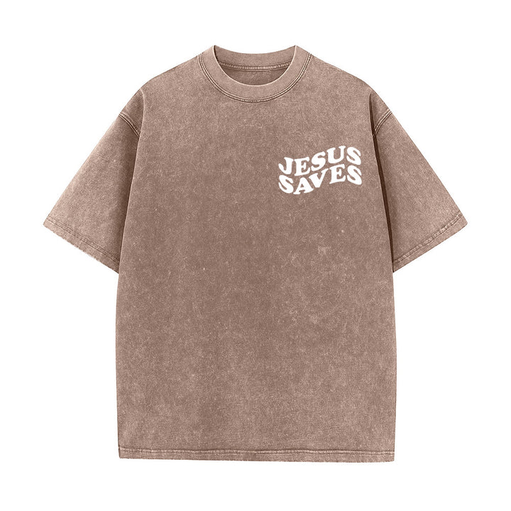 T-shirt unisexe délavé Christianartworkshop avec motif croix « Jésus sauve » - image 15