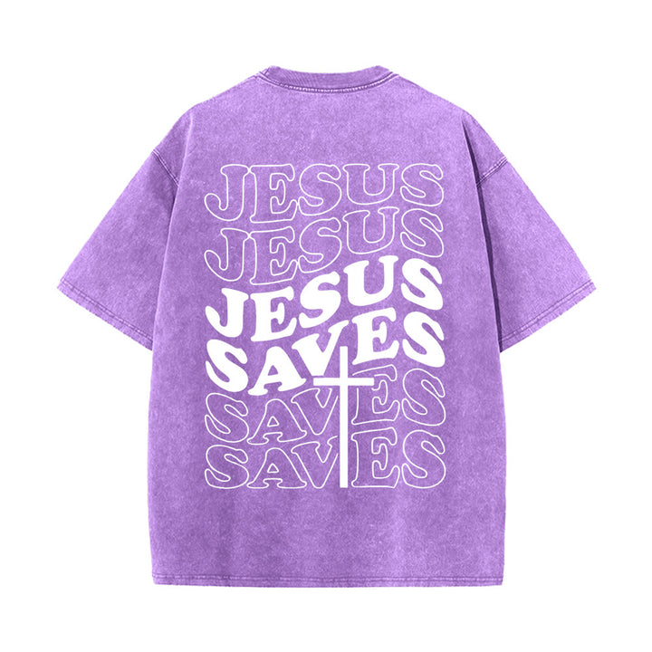T-shirt unisexe délavé Christianartworkshop avec motif croix « Jésus sauve » - Violet - 5XL - image 6