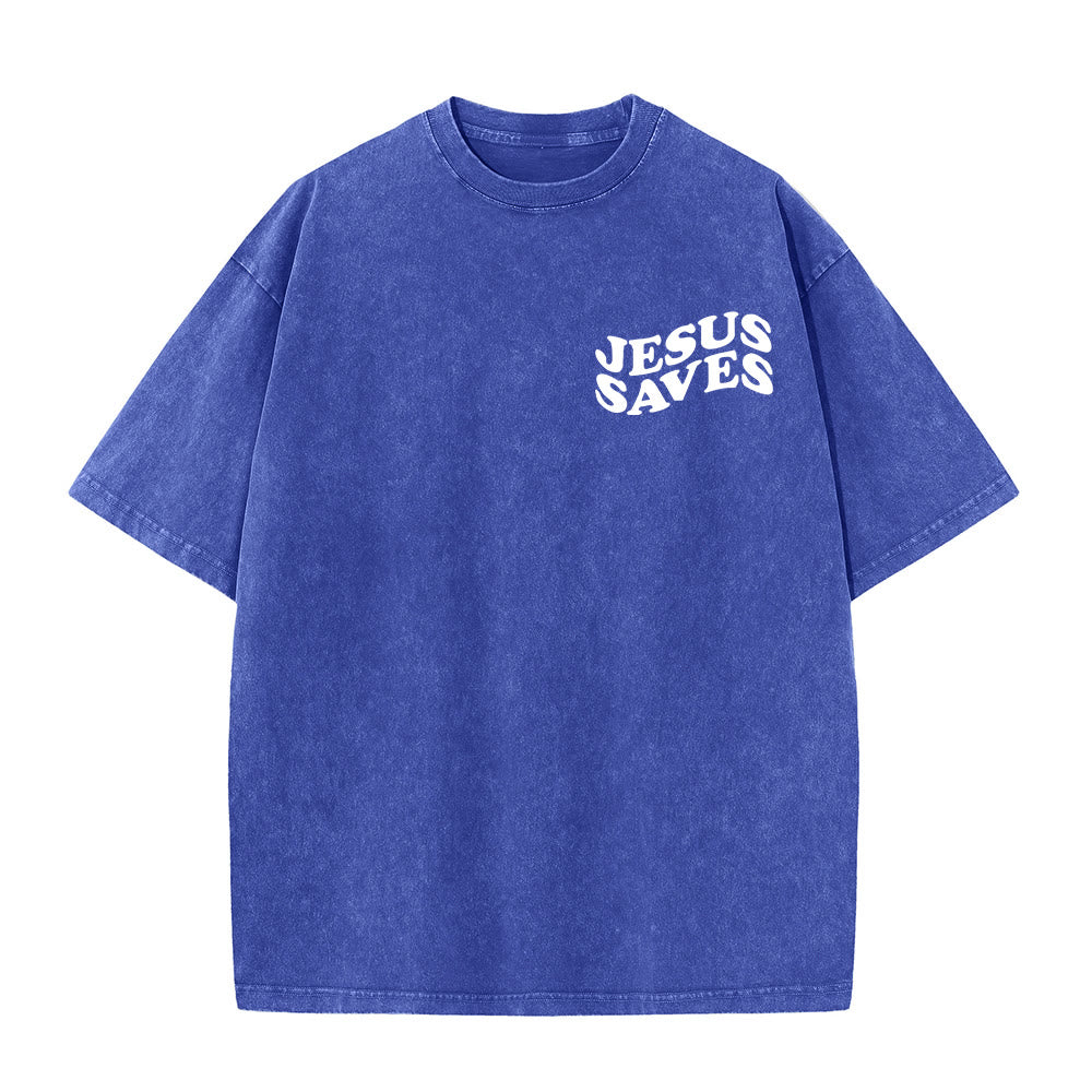 T-shirt unisexe délavé Christianartworkshop avec motif croix « Jésus sauve » - image 9
