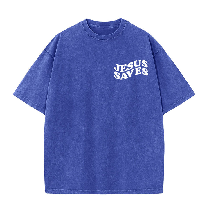 T-shirt unisexe délavé Christianartworkshop avec motif croix « Jésus sauve » - image 9