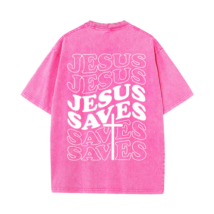 T-shirt unisexe délavé Christianartworkshop avec motif croix « Jésus sauve » - Rose - 5XL - image 10