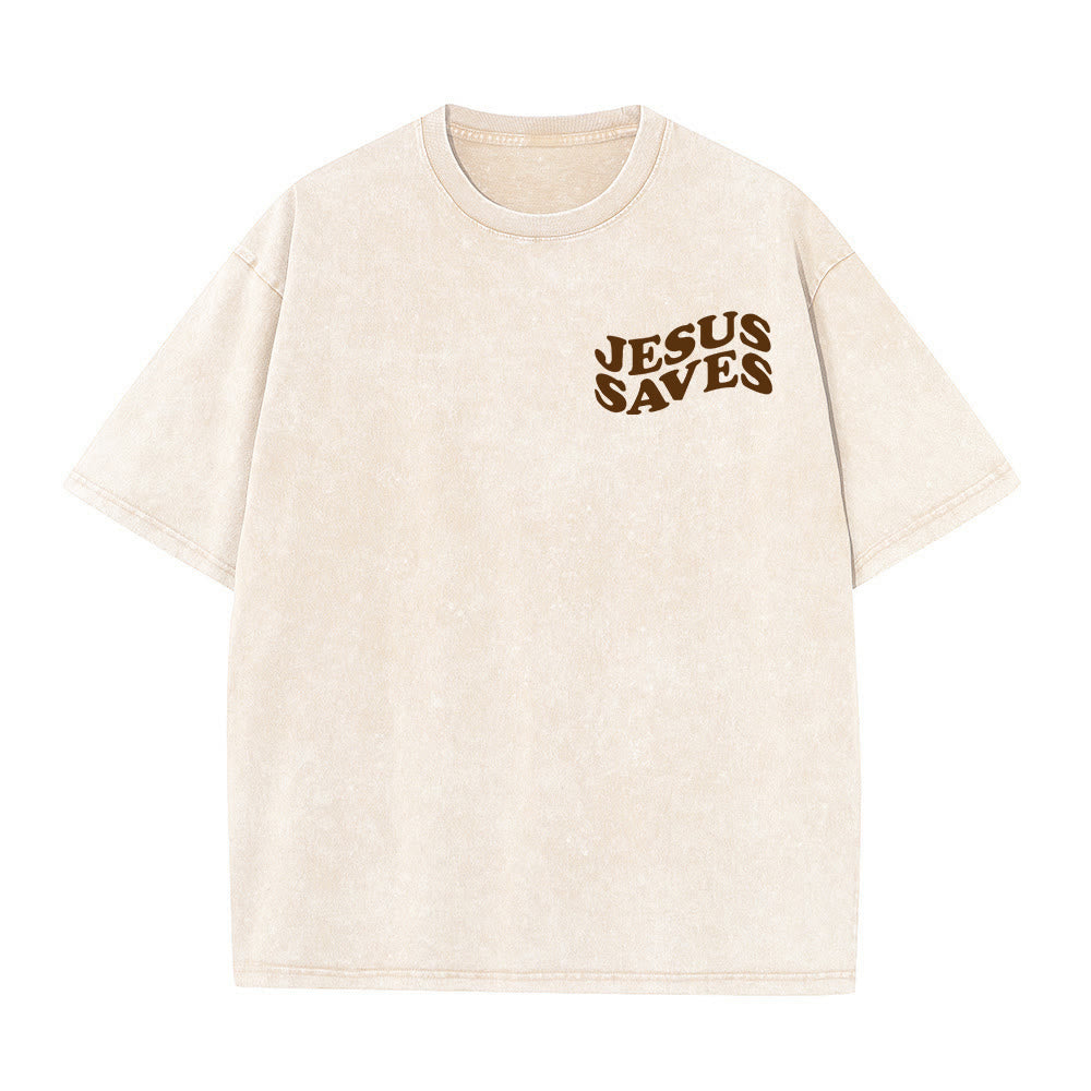 T-shirt unisexe délavé Christianartworkshop avec motif croix « Jésus sauve » - image 17