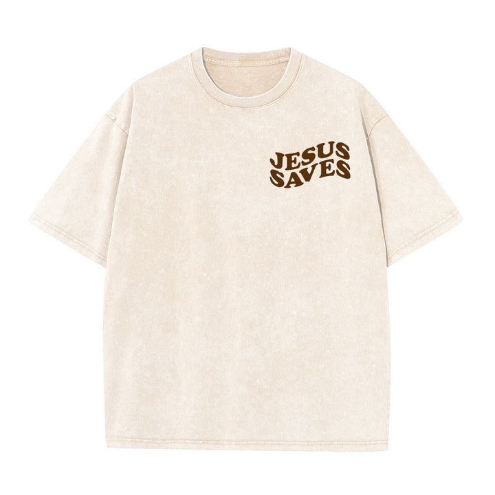 T-shirt unisexe délavé Christianartworkshop avec motif croix « Jésus sauve » - image 17