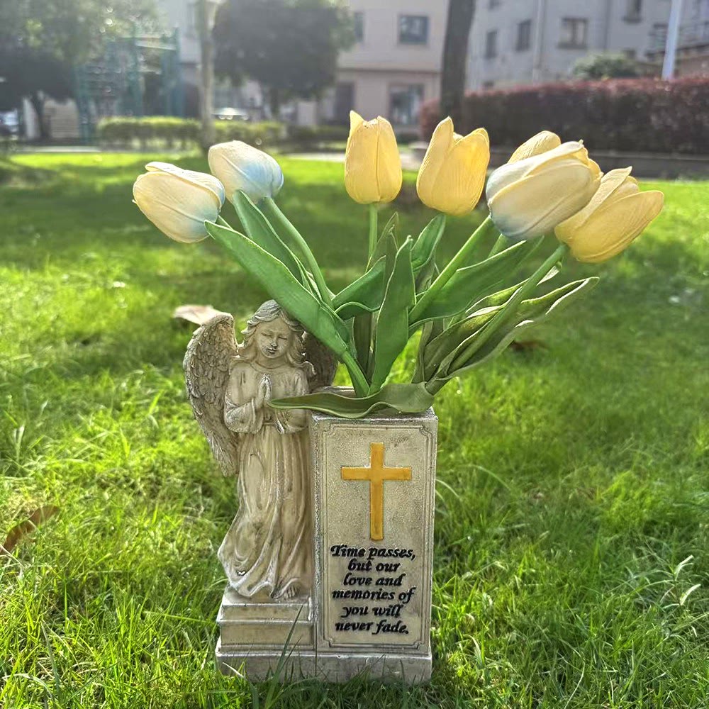 Christianartworkshop Vase Croix Ange en prière : Amour éternel dans la foi - Vase ange (sans fleur) - image 0