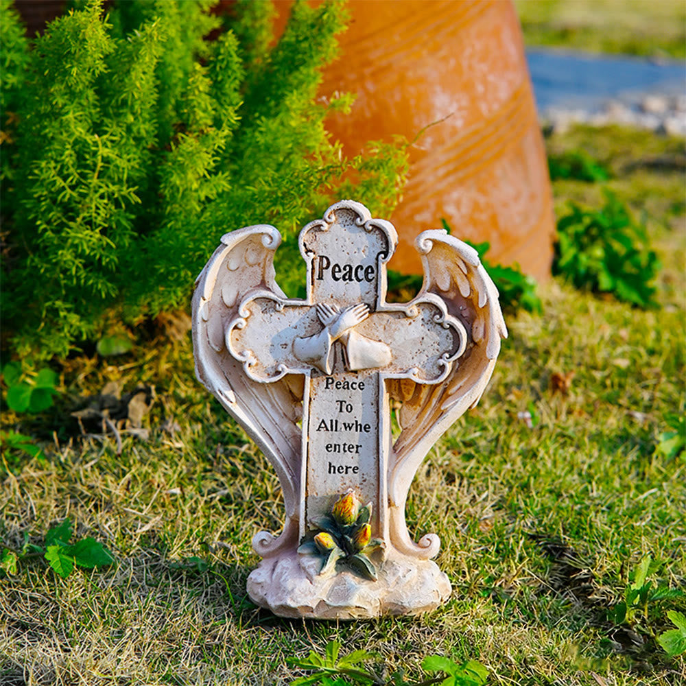 Christianartworkshop Ornement de bureau Croix ailée Miséricorde et Paix : Sa grâce abondante au quotidien - Croix Aile d'Ange - image 0