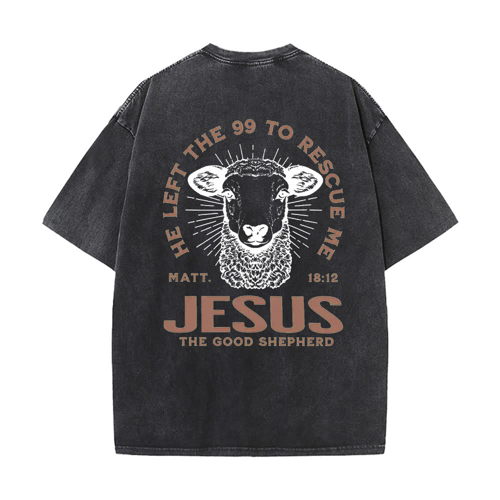 T-shirt unisexe délavé Christianartworkshop « Il a quitté les 99 pour me sauver » - Noir - 5XL - image 0