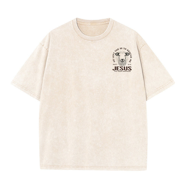 T-shirt unisexe délavé Christianartworkshop « Il a quitté les 99 pour me sauver » - image 13
