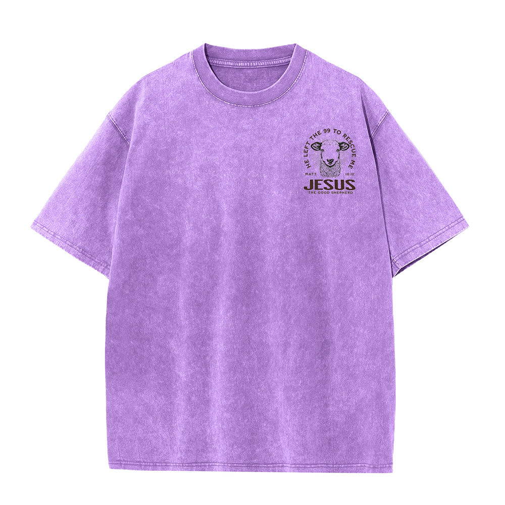 T-shirt unisexe délavé Christianartworkshop « Il a quitté les 99 pour me sauver » - image 15