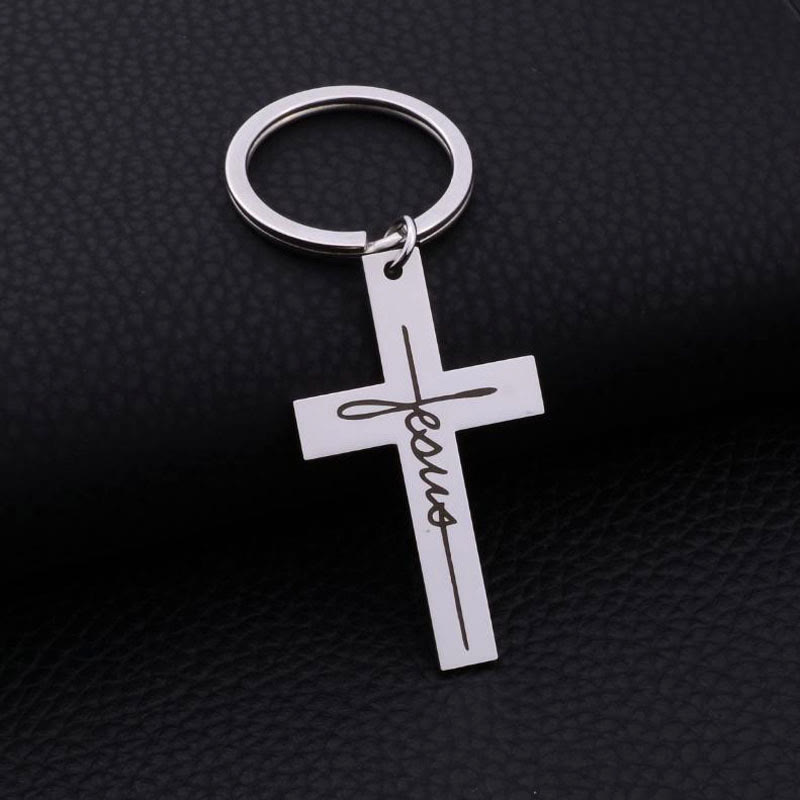 Christianartworkshop Porte-clés Croix de Jésus : Son nom dans les moments du quotidien - Argent - image 0