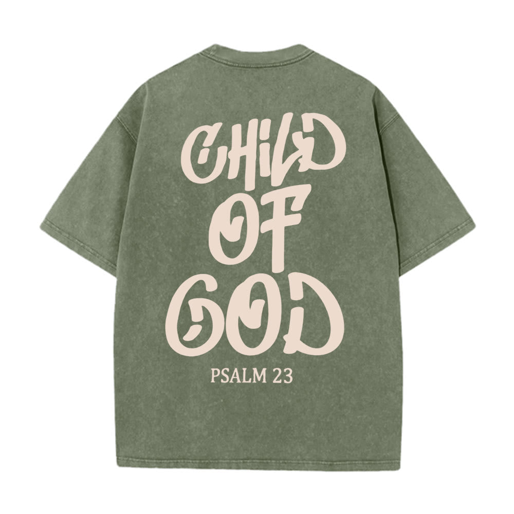T-shirt unisexe délavé Christianartworkshop Chic Spiritual Child of God Psaume 23 - Vert armée - 5XL - image 4
