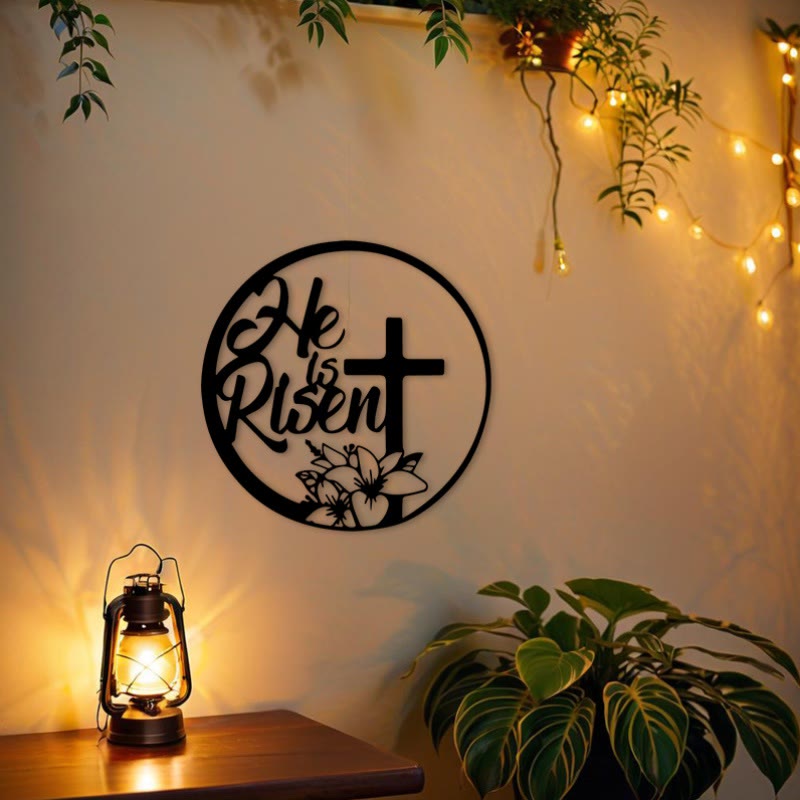 Christianartworkshop Décoration murale en métal « Il est ressuscité » pour Pâques : L’espoir de la résurrection dans les espaces - 11,81 po * 11,81 po / 30 * 30 cm - image 0