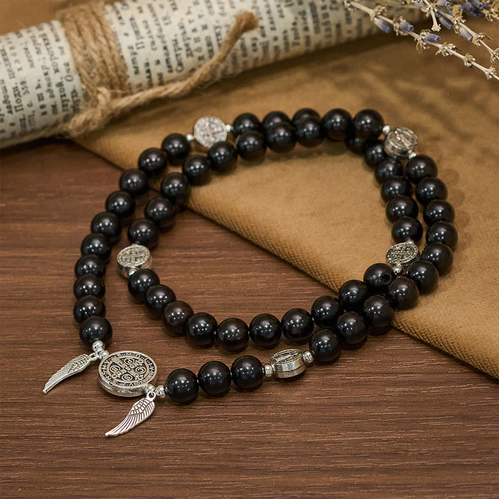 Christianartworkshop Bracelet en perles de bois de santal, médaille miraculeuse et ailes d'ange - image 10