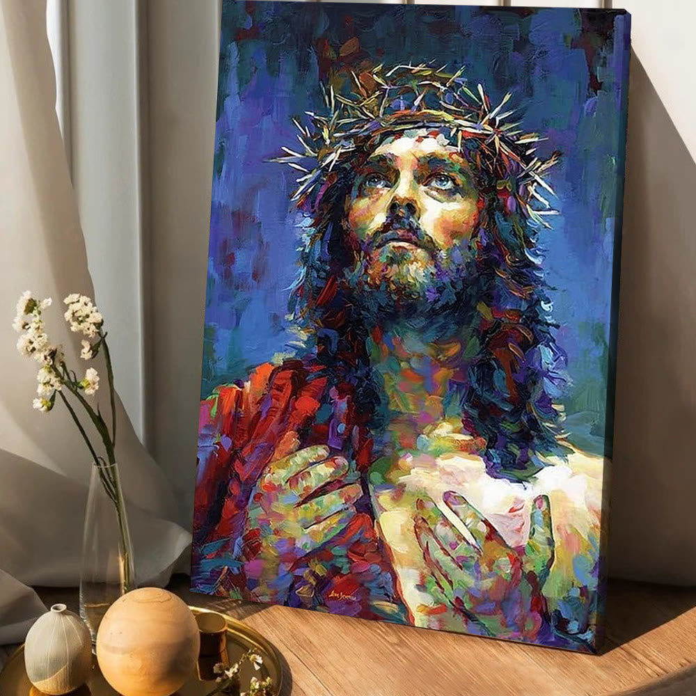 Christianartworkshop Affiche murale colorée représentant Jésus : Un doux rappel de sa grâce - Tableau sur toile encadré - 11,81 po × 15,75 po × 0,71 po / 30 × 40 × 1,8 cm - image 0