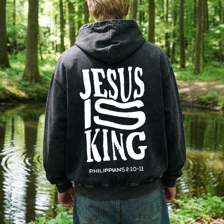 Christianartworkshop Veste à capuche zippée « Jésus est roi » : Déclaration de foi Philippiens 2:10-11 - image 9