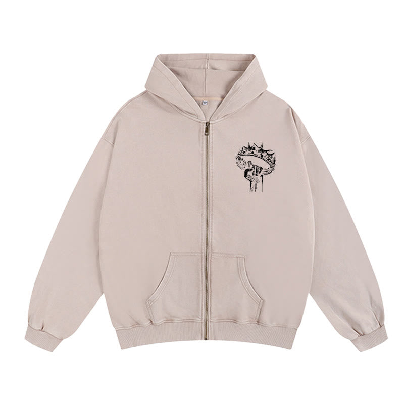 Christianartworkshop Veste à capuche zippée « Jésus est roi » : Une foi élégante inspirée de l'Apocalypse 22:13 - image 1