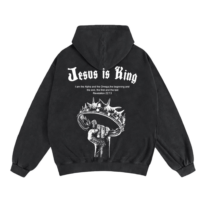 Christianartworkshop Veste à capuche zippée « Jésus est roi » : Une foi élégante inspirée de l'Apocalypse 22:13 - Noir - 2XL - image 7