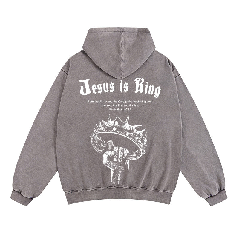 Christianartworkshop Veste à capuche zippée « Jésus est roi » : Une foi élégante inspirée de l'Apocalypse 22:13 - Gris - 2XL - image 4