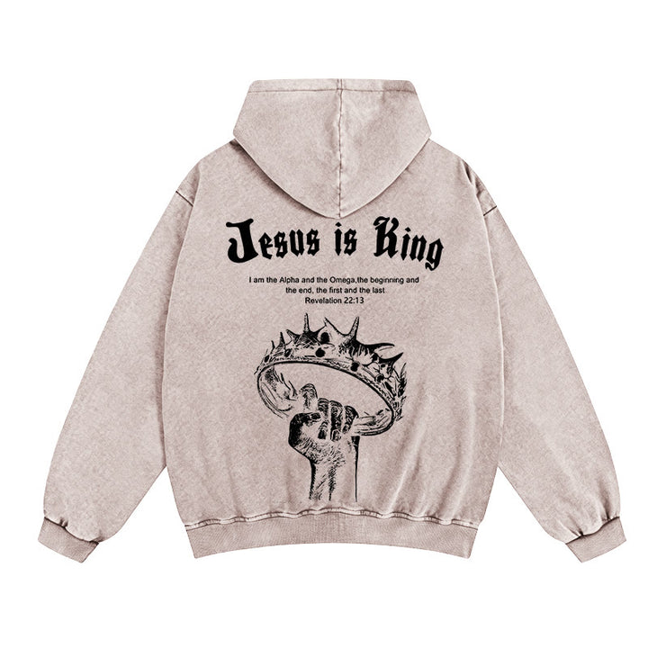 Christianartworkshop Veste à capuche zippée « Jésus est roi » : Une foi élégante inspirée de l'Apocalypse 22:13 - Abricot - 2XL - image 0