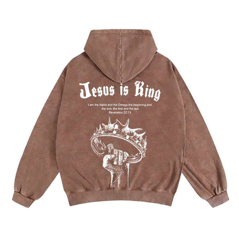 Christianartworkshop Veste à capuche zippée « Jésus est roi » : Une foi élégante inspirée de l'Apocalypse 22:13 - Café - 2XL - image 11