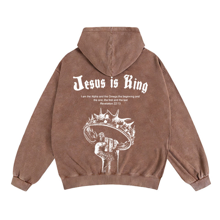 Christianartworkshop Veste à capuche zippée « Jésus est roi » : Une foi élégante inspirée de l'Apocalypse 22:13 - Café - 2XL - image 11
