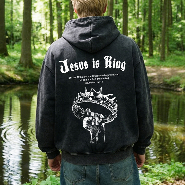 Christianartworkshop Veste à capuche zippée « Jésus est roi » : Une foi élégante inspirée de l'Apocalypse 22:13 - image 9