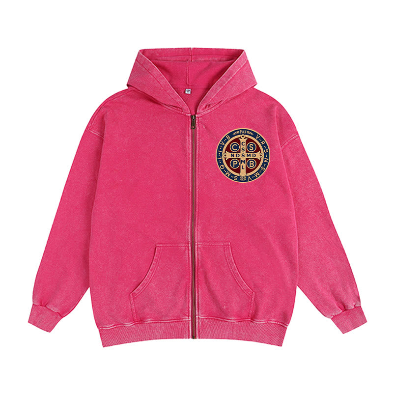 Christianartworkshop Veste à capuche zippée Croix de Saint Benoît : Protection et foi au quotidien - Rose - 2XL - image 10