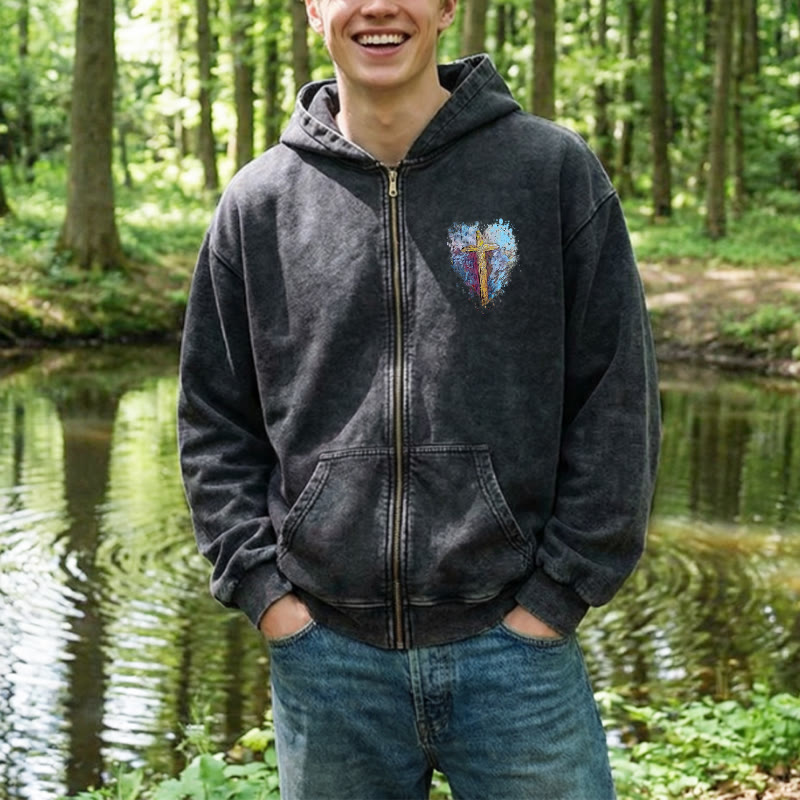 Christianartworkshop Veste à capuche zippée Art Cross : Un rappel quotidien de foi et de beauté - image 5