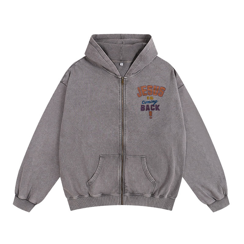 Christianartworkshop Veste à capuche zippée « Jésus revient » : Un espoir fidèle au quotidien - Gris - 2XL - image 5