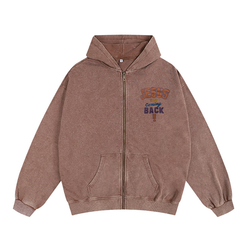 Christianartworkshop Veste à capuche zippée « Jésus revient » : Un espoir fidèle au quotidien - Café - 2XL - image 3