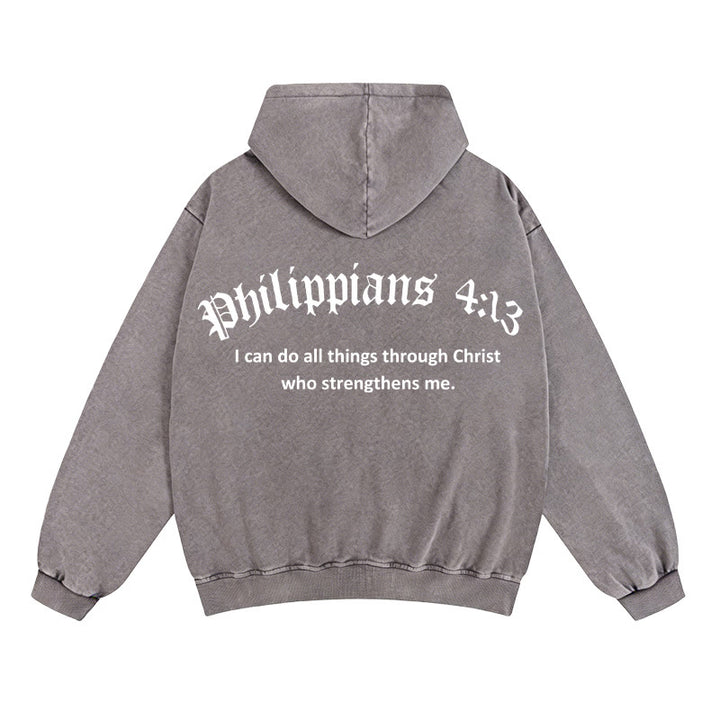 Christianartworkshop Philippiens 4:13 Veste à capuche zippée : Un cadeau de foi porteur d’un message de force - Gris - 2XL - image 8