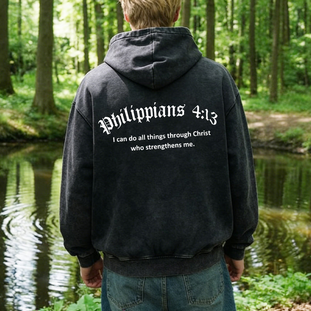 Christianartworkshop Philippiens 4:13 Veste à capuche zippée : Un cadeau de foi porteur d’un message de force - image 3