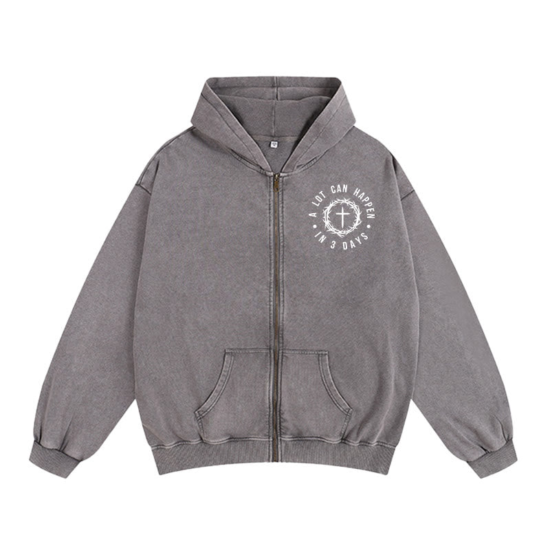 Christianartworkshop Veste à capuche zippée « 3 Days Miracle » : La foi de la Résurrection au quotidien - Gris - 2XL - image 5