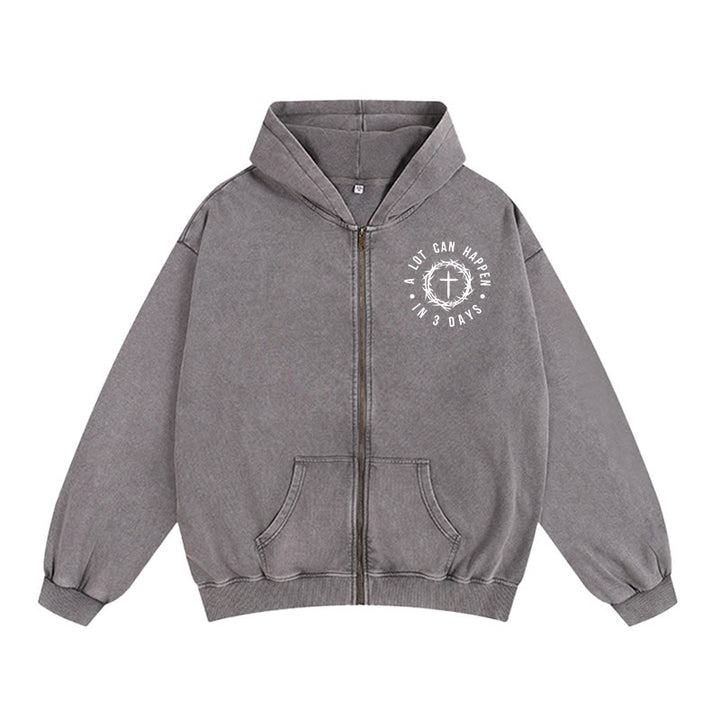Christianartworkshop Veste à capuche zippée « 3 Days Miracle » : La foi de la Résurrection au quotidien - Gris - 2XL - image 5