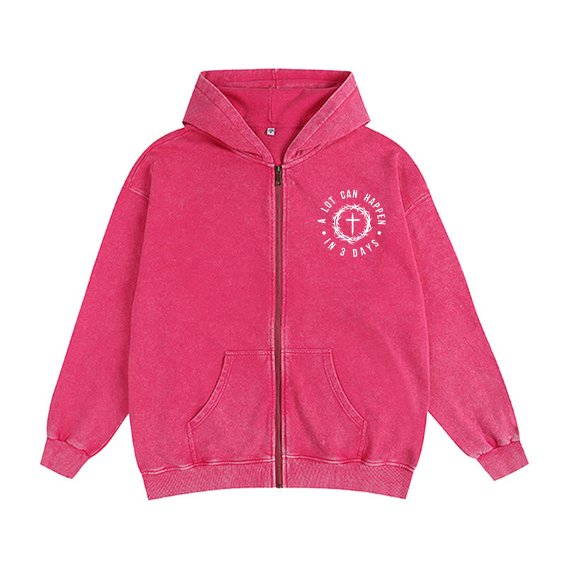 Christianartworkshop Veste à capuche zippée « 3 Days Miracle » : La foi de la Résurrection au quotidien - Rose - 2XL - image 7