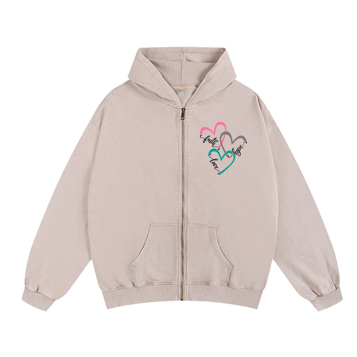 Christianartworkshop Veste à capuche zippée Triple Heart inspirée par la foi : un vêtement quotidien pour la dévotion - Abricot - 2XL - image 3