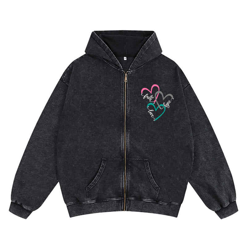 Christianartworkshop Veste à capuche zippée Triple Heart inspirée par la foi : un vêtement quotidien pour la dévotion - Noir - 2XL - image 0
