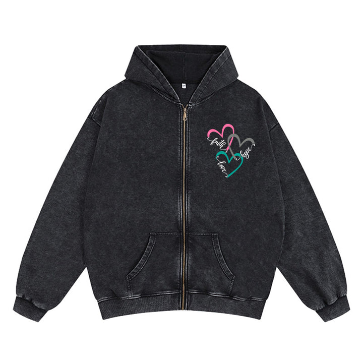 Christianartworkshop Veste à capuche zippée Triple Heart inspirée par la foi : un vêtement quotidien pour la dévotion - Noir - 2XL - image 0