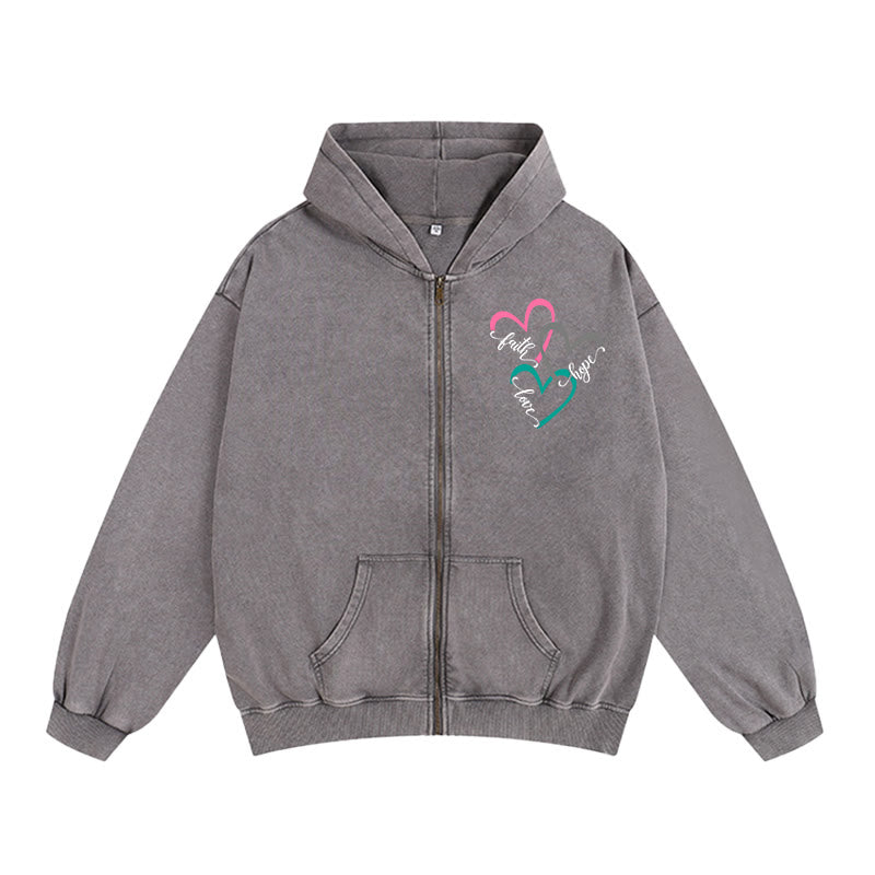 Christianartworkshop Veste à capuche zippée Triple Heart inspirée par la foi : un vêtement quotidien pour la dévotion - Gris - 2XL - image 6