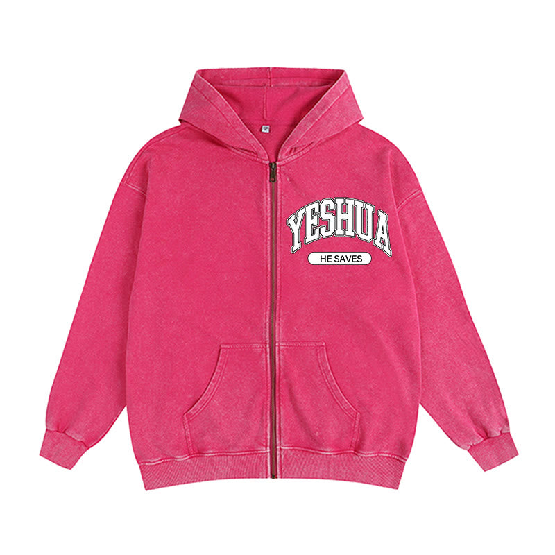Christianartworkshop YESHUA Veste à capuche zippée graphique « Il sauve » : un mélange de foi et de mode décontractée - Rose - 2XL - image 10